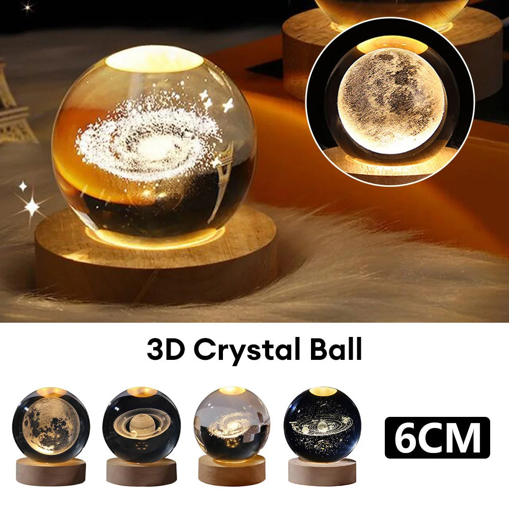 Luminous Starry Sky Crystal Ball Night Lamp - Moon & Planet Projection Ambience Light Gift