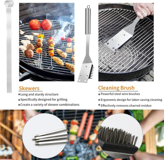 11-Piece Professional Stainless Steel BBQ Grill Accessories Set - Portable Grill Tools Kit with Storage Bag