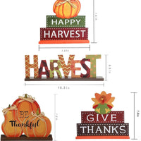  4-Pack Thanksgiving Themed Wood Pumpkin Table Centerpiece Signs – Harvest Autumn Glitter Decor for Home & Office