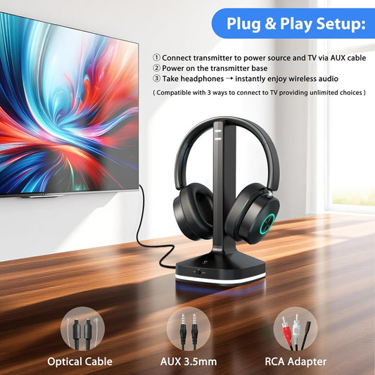 Wireless TV Headphones for Seniors with Charging Base & Bluetooth 5.4