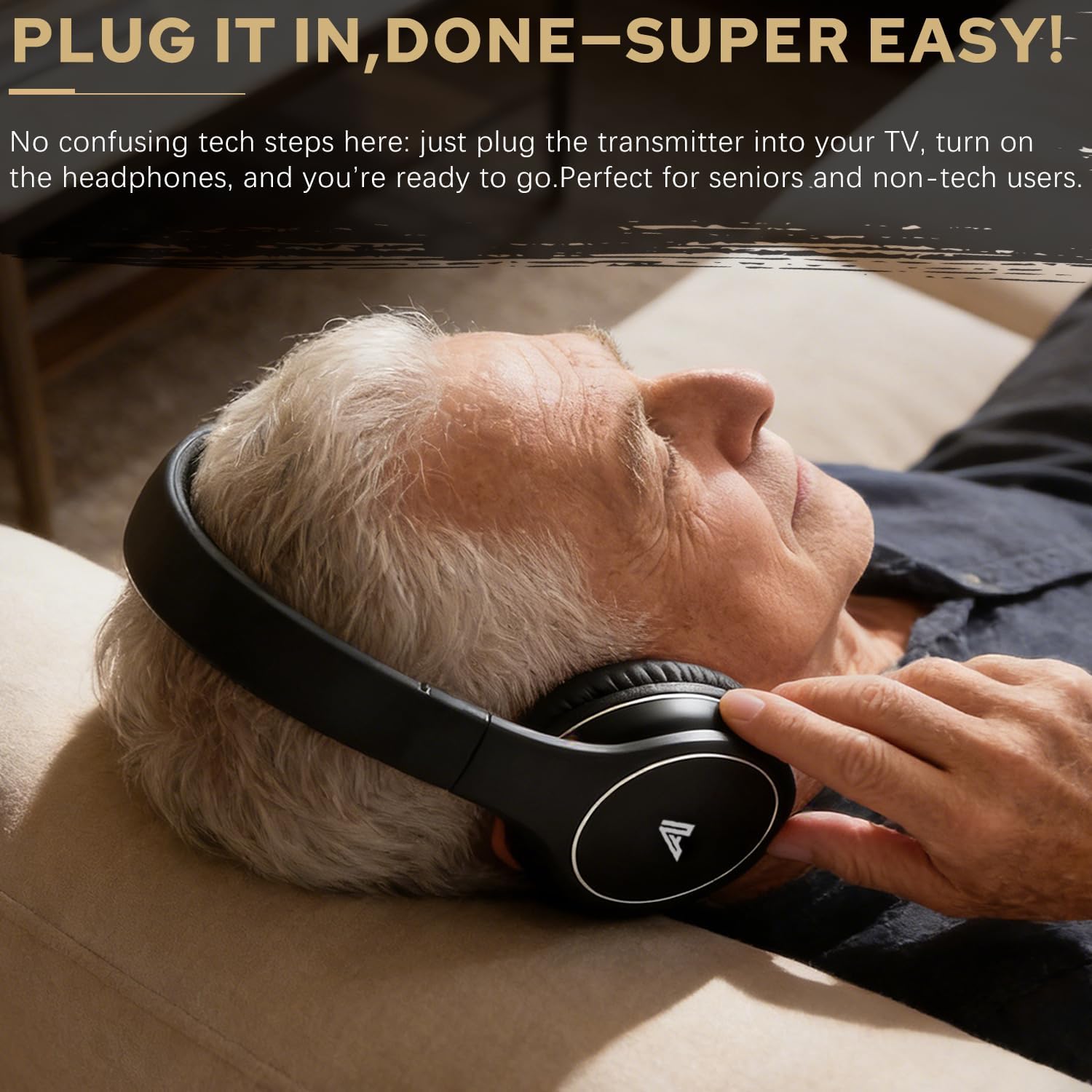 Wireless TV Headphones for Seniors & Hearing Impaired, No Audio Delay Over-Ear Headset with 100ft Range