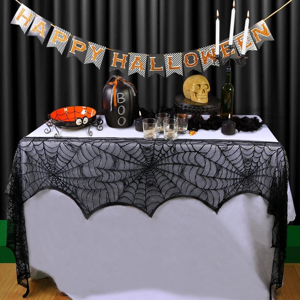 Festive Halloween Mantel Decoration: 45x243cm Black Scarf