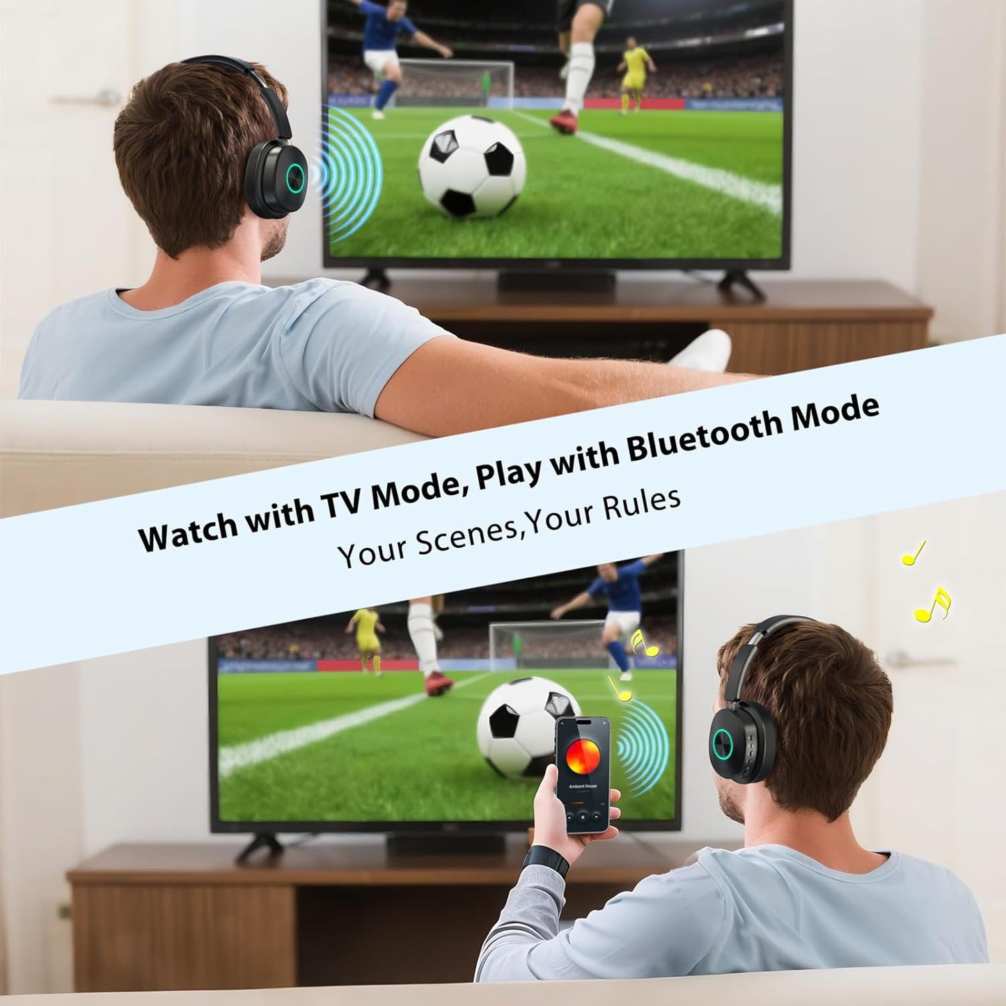 Wireless TV Headphones for Seniors with Charging Base & Bluetooth 5.4