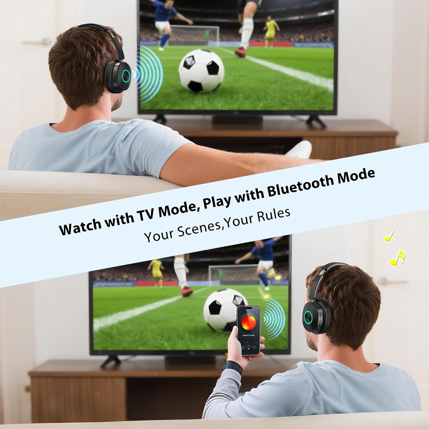 Wireless TV Headphones for Seniors with Charging Base & Bluetooth 5.4