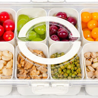 Divided Serving Tray with Lid and Handle, Snackle Box Charcuterie Container Portable for Snack Platters Reusable Clear Organizer 8 Compartments for Candy, Fruits, Nuts Perfect for Party Entertaining