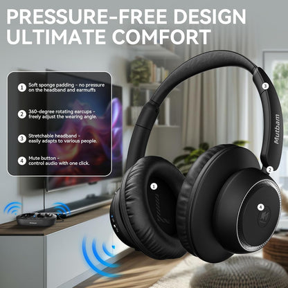 Wireless TV Headphones for Seniors with Charging Dock, 65H Playtime