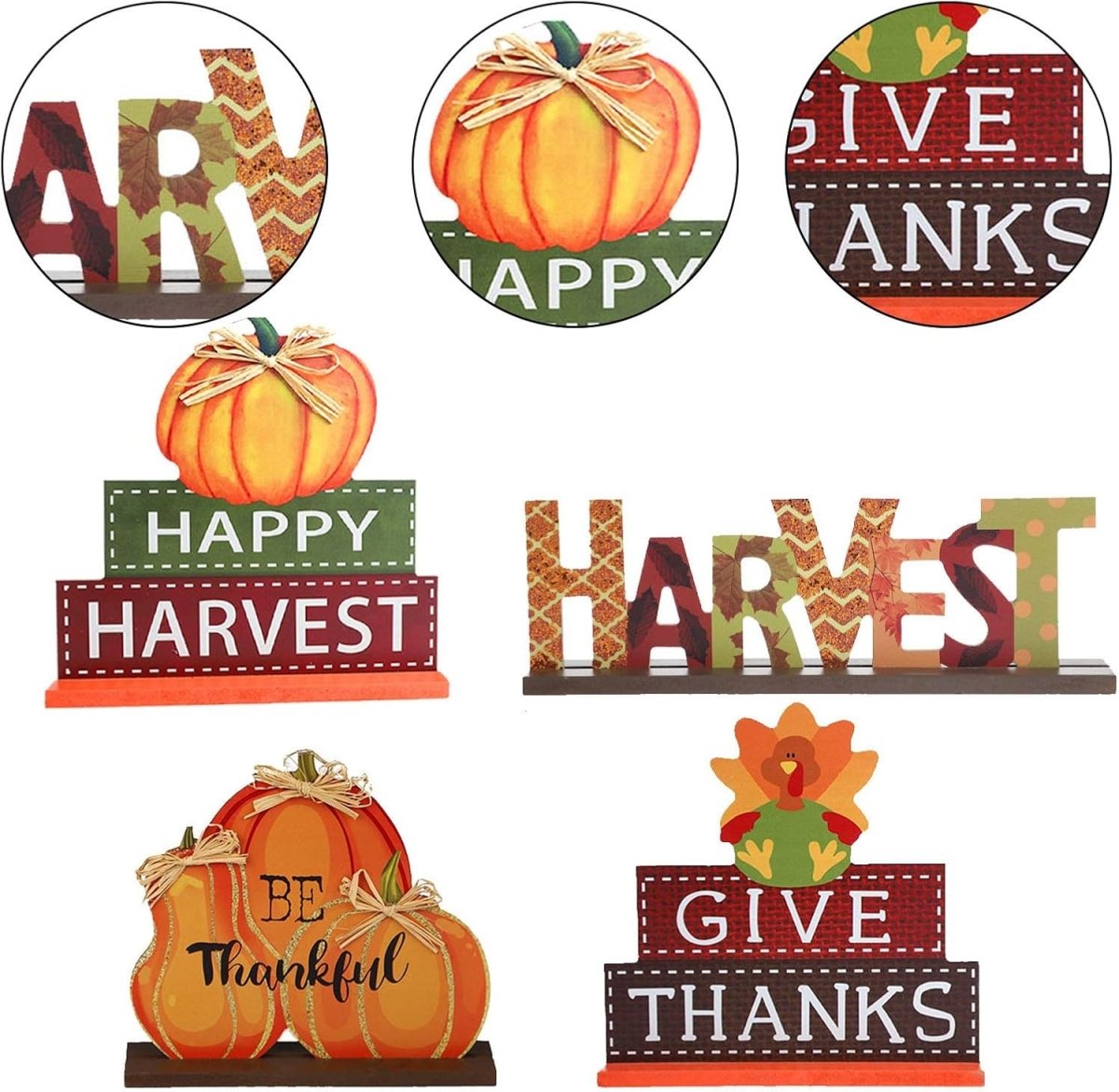  4-Pack Thanksgiving Themed Wood Pumpkin Table Centerpiece Signs – Harvest Autumn Glitter Decor for Home & Office