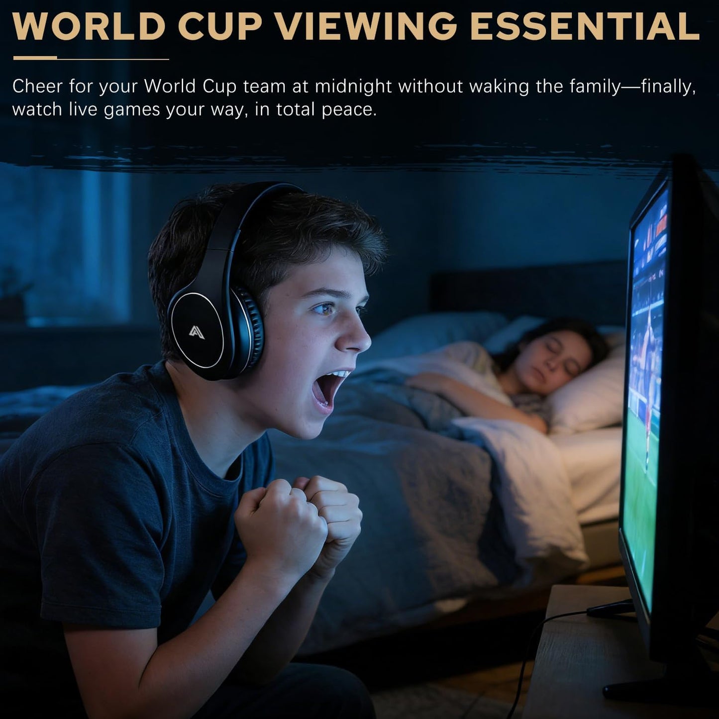 Wireless TV Headphones for Seniors & Hearing Impaired, No Audio Delay Over-Ear Headset with 100ft Range