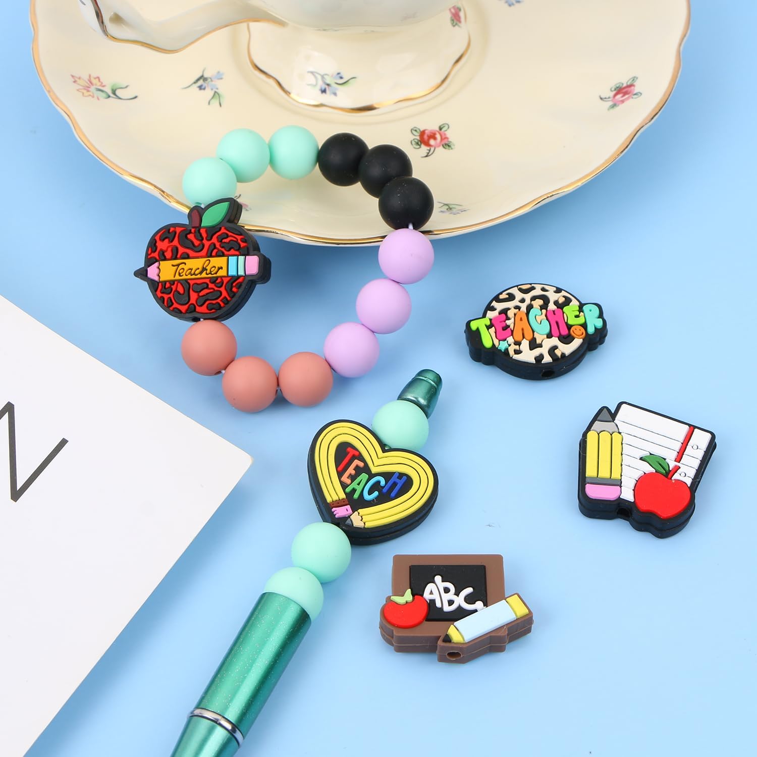 12 PCS Teacher-Themed Silicone Focal Beads for Crafting and Jewelry Making