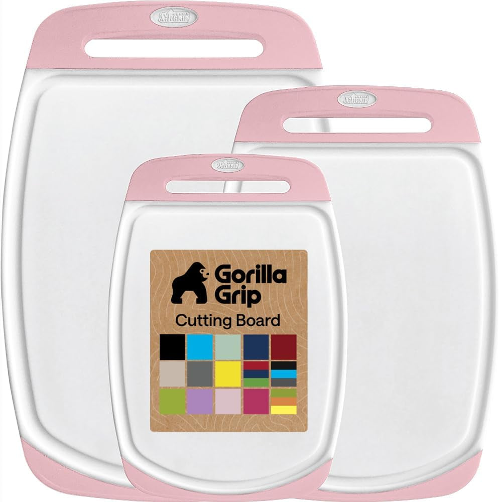 BPA Free Cutting Board Set of 3 – Non Slip Plastic Kitchen Boards with Juice Grooves