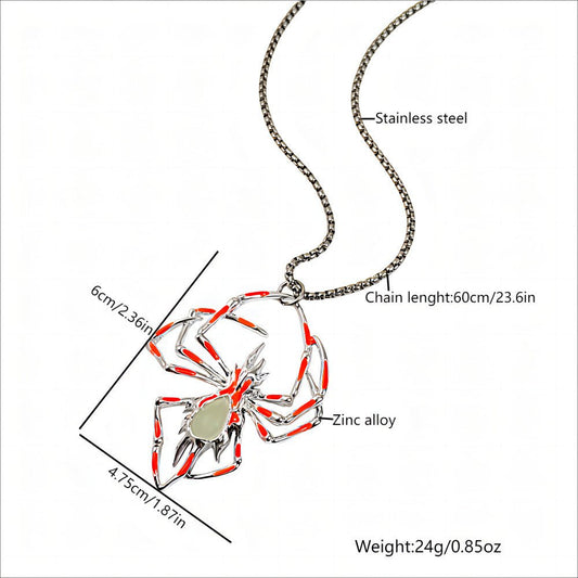 Halloween Glow-in-the-Dark Luminous Spider Necklace – Vintage Fluorescent Jewelry for Men & Women