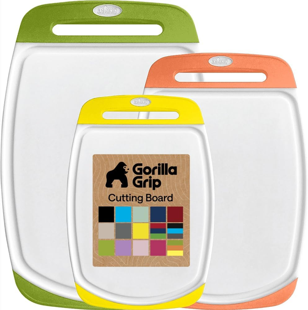 BPA Free Cutting Board Set of 3 – Non Slip Plastic Kitchen Boards with Juice Grooves
