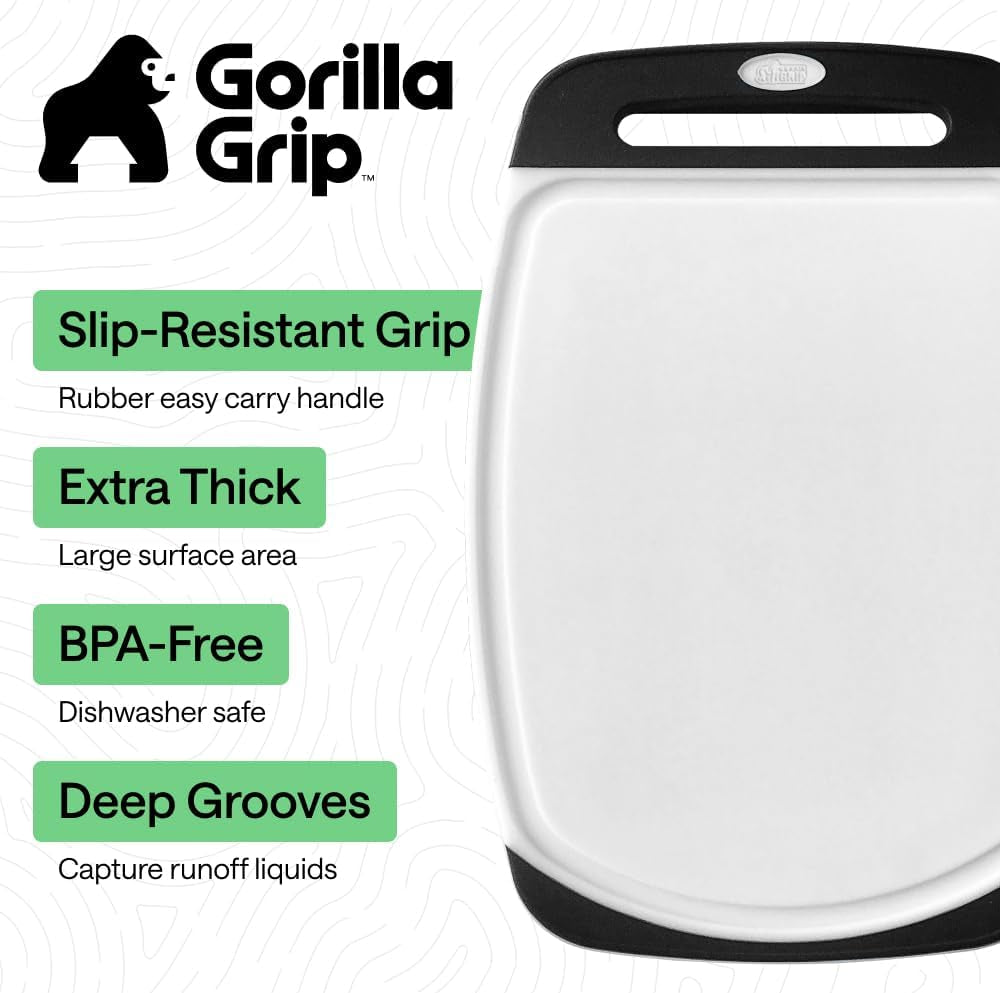 BPA Free Cutting Board Set of 3 – Non Slip Plastic Kitchen Boards with Juice Grooves