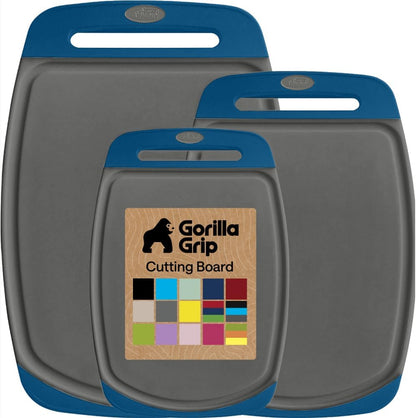 BPA Free Cutting Board Set of 3 – Non Slip Plastic Kitchen Boards with Juice Grooves