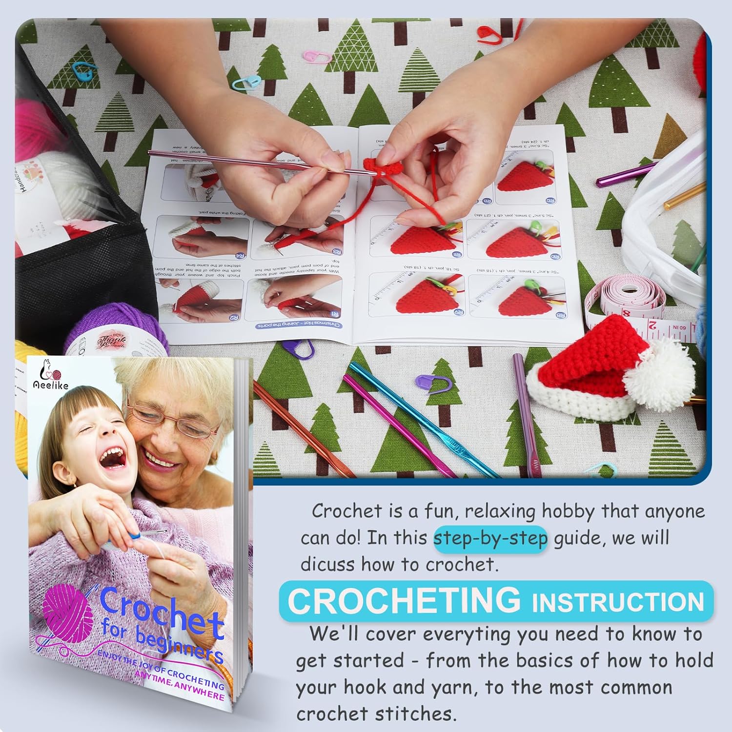 Crochet Kit for Beginners with 15 Colors Yarn and 71-Piece Accessories