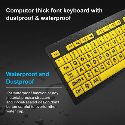 Large Print Keyboard for Seniors with High Contrast Yellow Keys, Wired USB, Low Vision