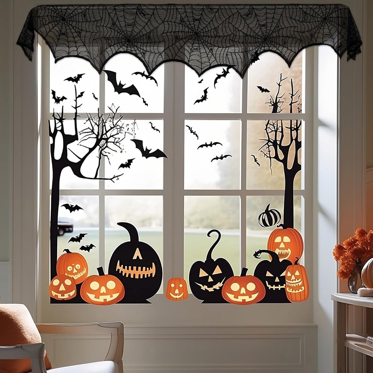 Festive Halloween Mantel Decoration: 45x243cm Black Scarf