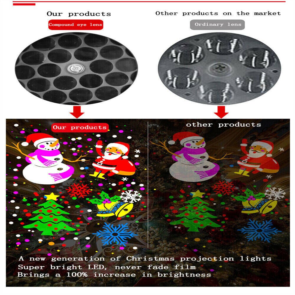 16-Pattern LED Christmas Projector Light - Snow Laser Landscape Garden Xmas Lamp