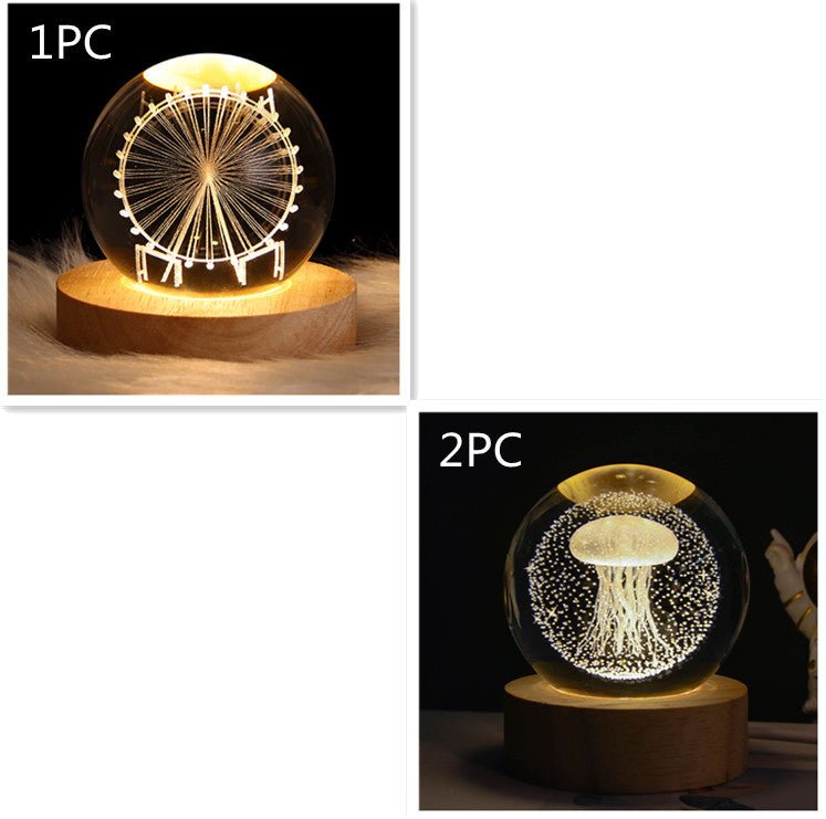 Luminous Starry Sky Crystal Ball Night Lamp - Moon & Planet Projection Ambience Light Gift