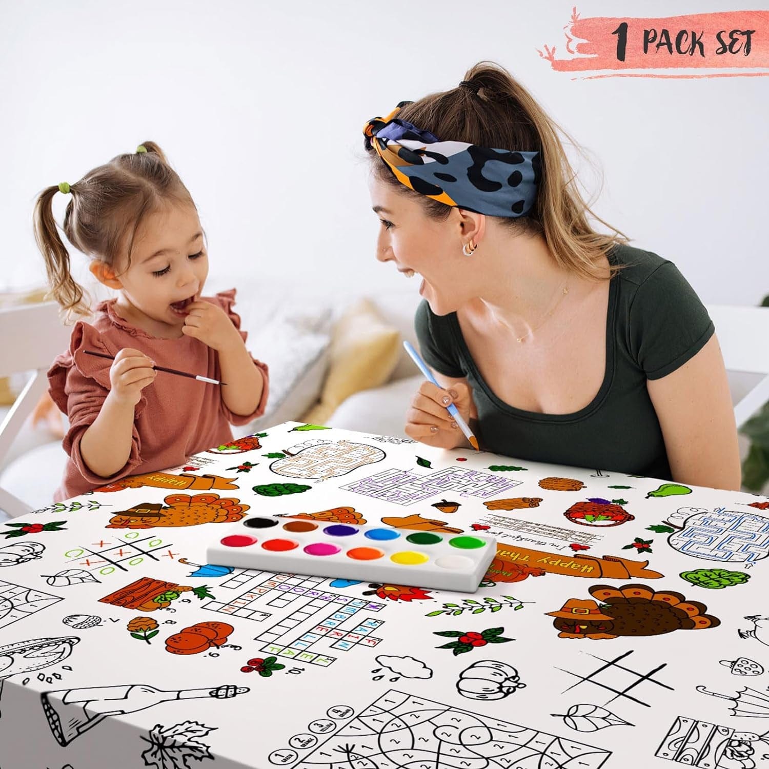 88" X 54" Thanksgiving Coloring Tablecloth for Kids Thanksgiving Tablecloth Disposable Rectangle Thanksgiving Paper Tablecloth, Giant Coloring Poster, Thanksgiving Party Favors for Kids