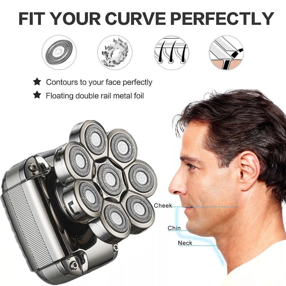 8D 5-in-1 Rotary Shaver – Cordless Bald Head Razor & Hair Trimmer for Men