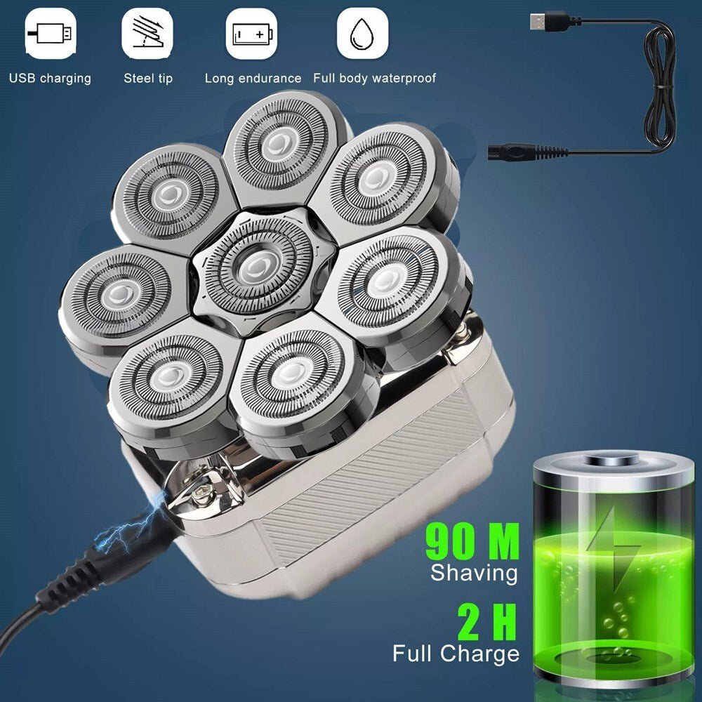 8D 5-in-1 Rotary Shaver – Cordless Bald Head Razor & Hair Trimmer for Men