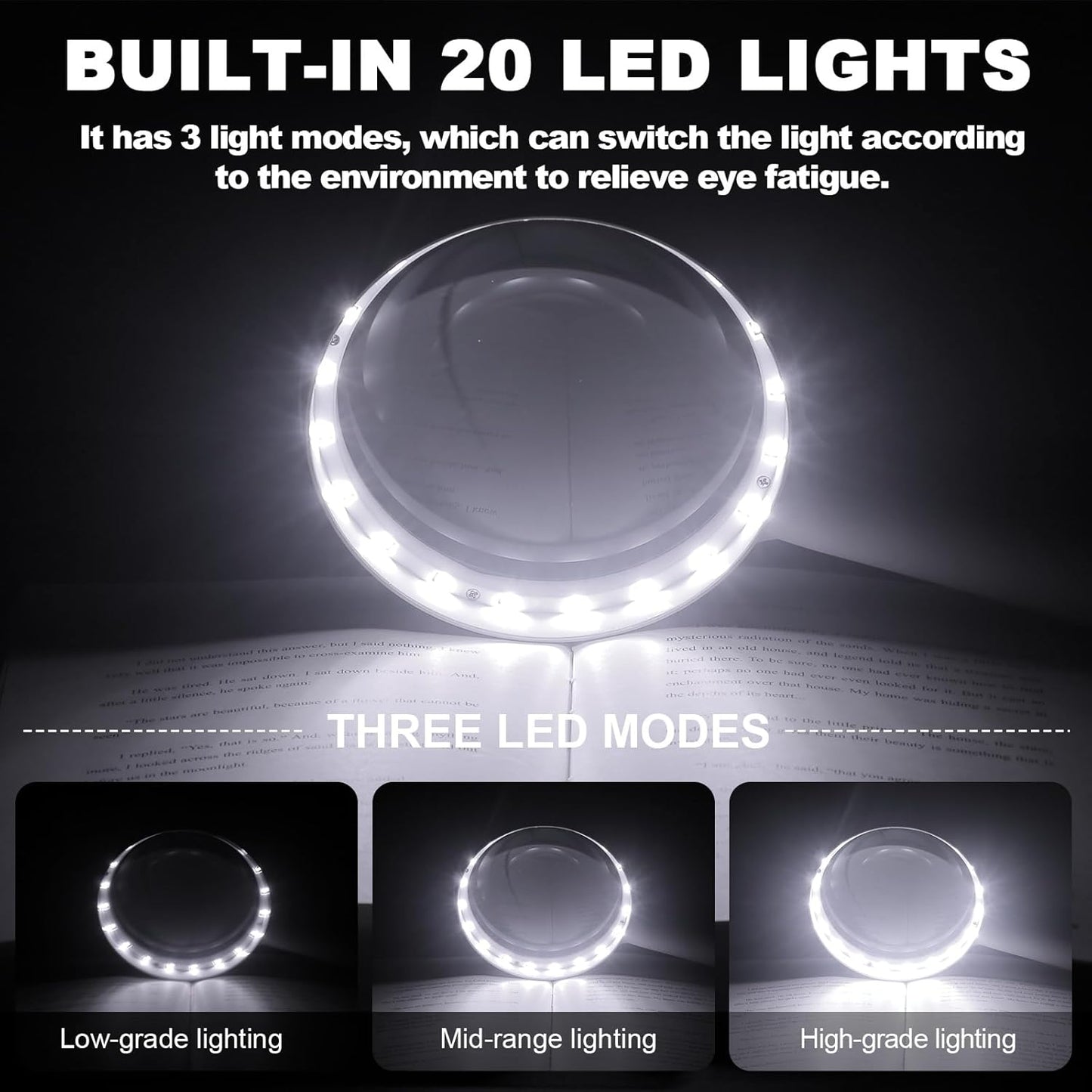 30X LED Magnifying Glass with Light | Large Handheld Magnifier for Reading & Inspection
