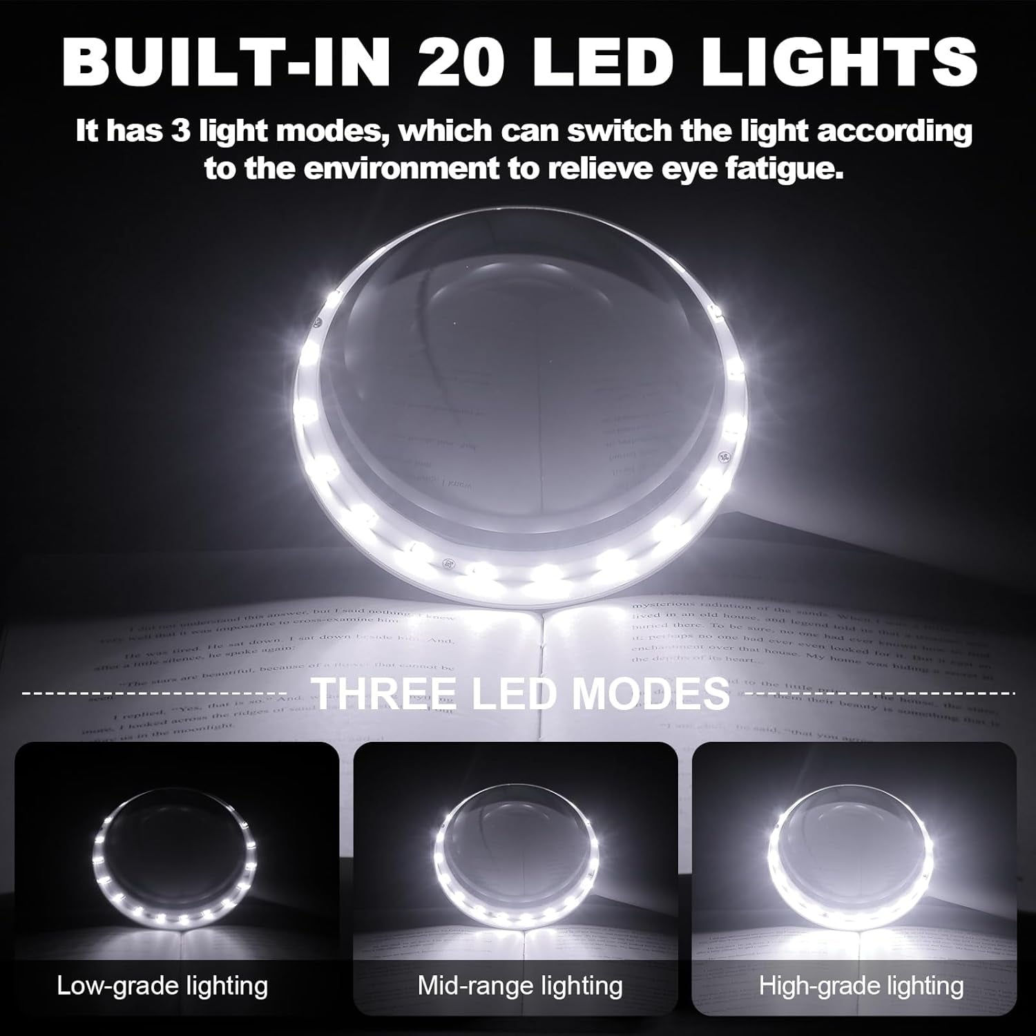30X LED Magnifying Glass with Light | Large Handheld Magnifier for Reading & Inspection