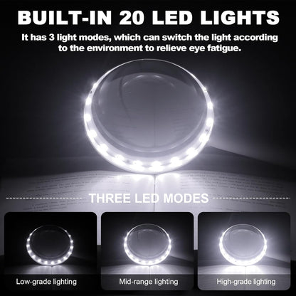 30X LED Magnifying Glass with Light | Large Handheld Magnifier for Reading & Inspection