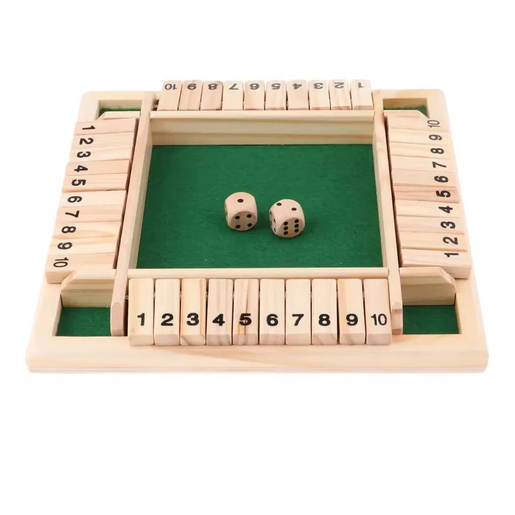 Deluxe Four Sided 10 Numbers Shut the Box Board Game Set Dice Party Club Drinking Games for Adults Families