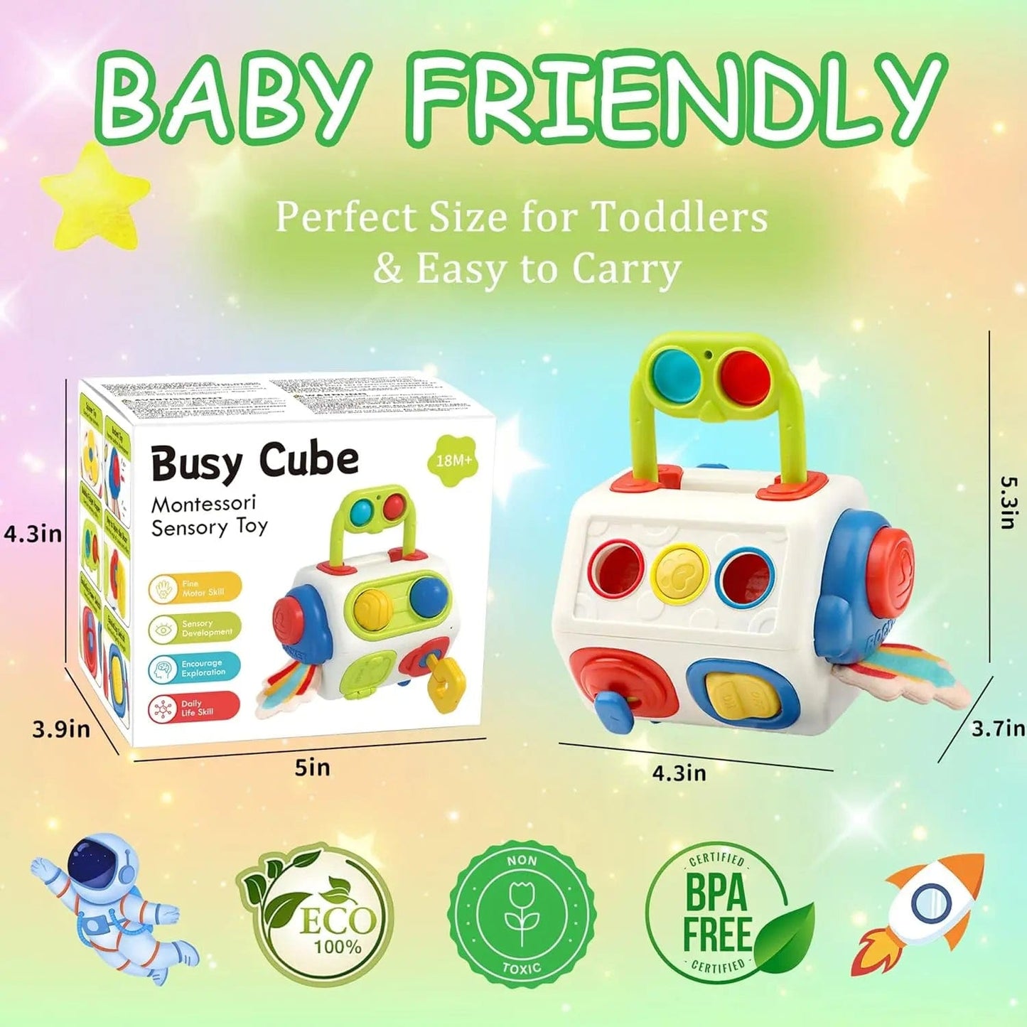 English Color Box 9-in-1 Busy Cube - Montessori Sensory Toys for Babies and Toddlers (1-3 Years Old)