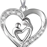 925 Sterling Silver Mother-Child Love Heart Pendant - Elegant Necklace for Mother's Day