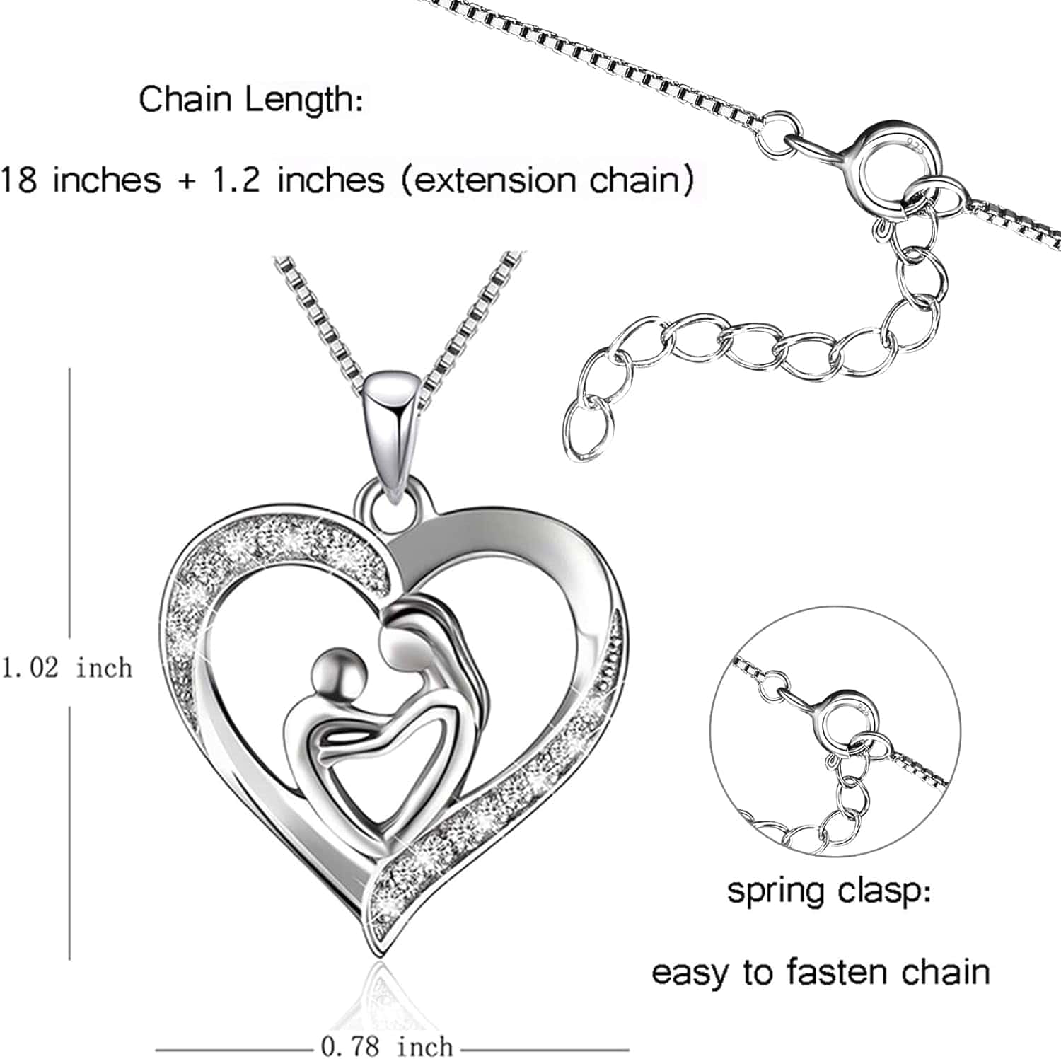 925 Sterling Silver Mother-Child Love Heart Pendant - Elegant Necklace for Mother's Day