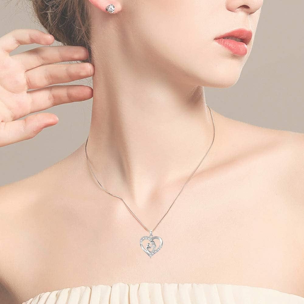 925 Sterling Silver Mother-Child Love Heart Pendant - Elegant Necklace for Mother's Day