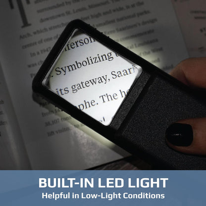 Compact 5X Magnifying Glass with Built-In LED Light & Protective Sleeve