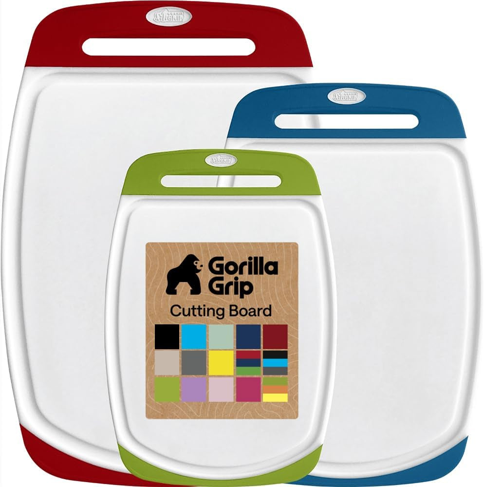 BPA Free Cutting Board Set of 3 – Non Slip Plastic Kitchen Boards with Juice Grooves