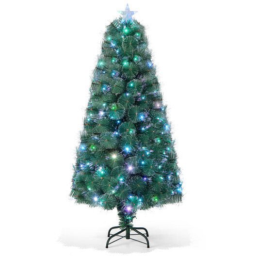 5/6/7 FT Pre-Lit Fiber Optic Christmas Tree with 148/185/226 Multi-Color LED Lights and Top Star Light-7 ft