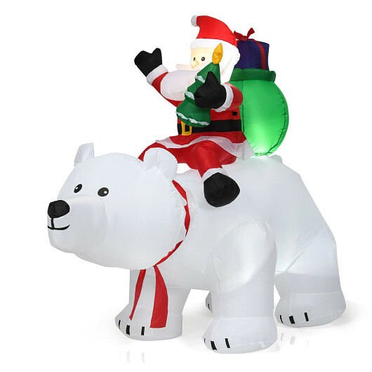 6.5 Feet Christmas Inflatable Santa Riding Polar Bear with Shaking Head LED Lights