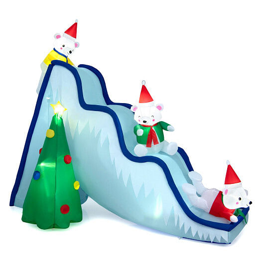 9 Feet Inflatable Polar Bear Slide Scene Decoration with LED Lights