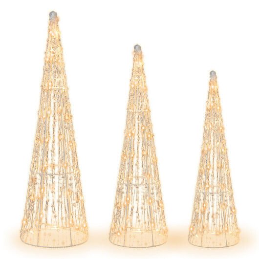 Set of 3 Pre-lit Christmas Cone Trees with Star Strings