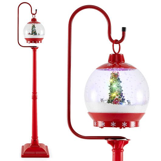 68 Inch Festive Musical Christmas Street Lamp Post with Snow Globe Lantern-Red