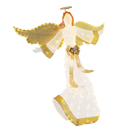 5.2 Feet Christmas Pre-Lit Angel with Halo Wings and 180 Warm White LED Lights