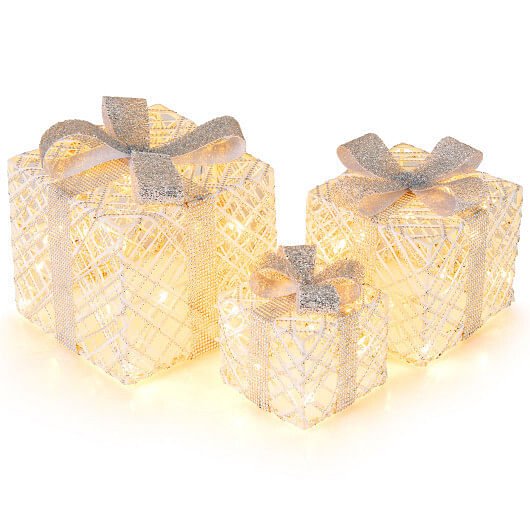 3 Pack Christmas Lighted Gift Box with 50 LED Lights and Detachable Bows