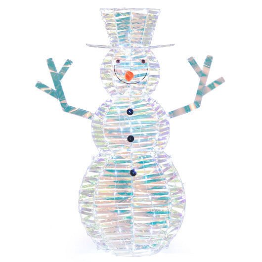 4 Feet Iridescent Christmas Snowman with White LED Lights and Ground Stakes