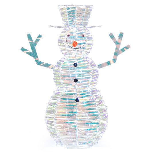 4 Feet Iridescent Christmas Snowman with White LED Lights and Ground Stakes