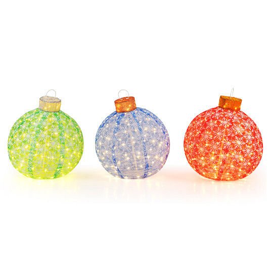 3-Piece Pre-Lit Pop up Christmas Ball Set with Warm White LED Lights