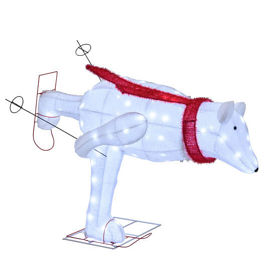 4.5-Foot LED-Lit Christmas Skiing Polar Bear with Ground Stakes