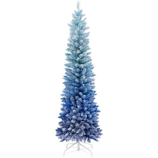 6 Feet Blue Gradient Snow Flocked Artificial Christmas Tree-Blue