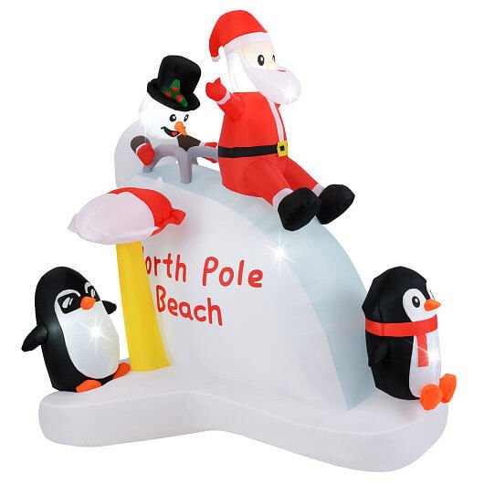 6 Feet Christmas Inflatable with Blow up Penguins and Santa Decoration