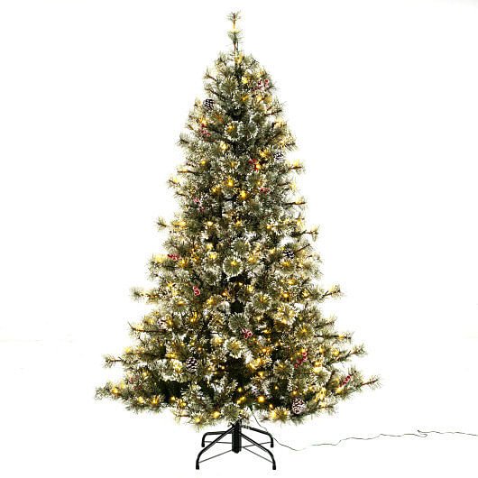 6/7.5/9 FT Artificial Christmas Tree Pre-Lit Hinged Holiday Tree with 360?° Quick Power Connector-6 ft